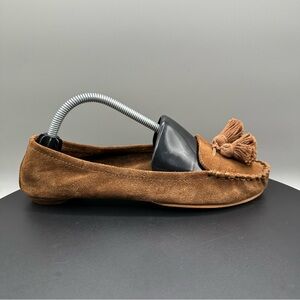 Zara Fringe Suede Moccasin Loafers Women 37 Brown